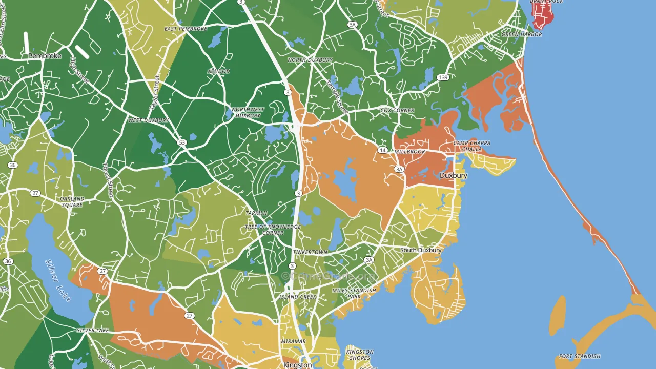 Duxbury, MA Map of Robbery Rates