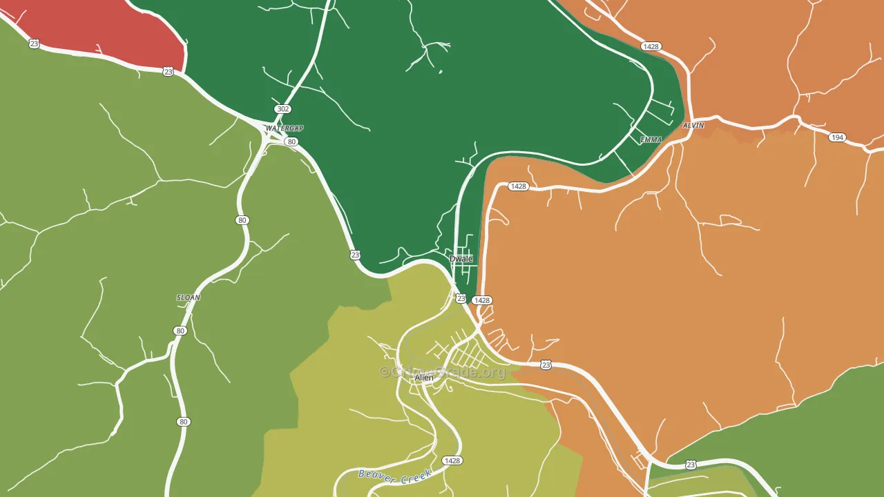 Dwale, KY Map of Robbery Rates