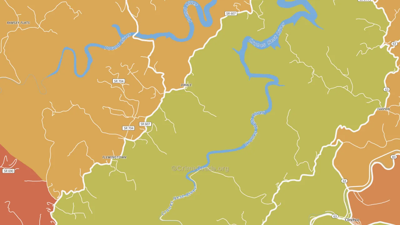 Dwale, VA Map of Robbery Rates