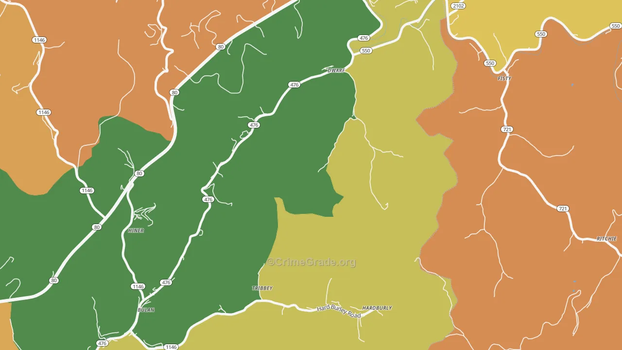 Dwarf, KY Map of Robbery Rates