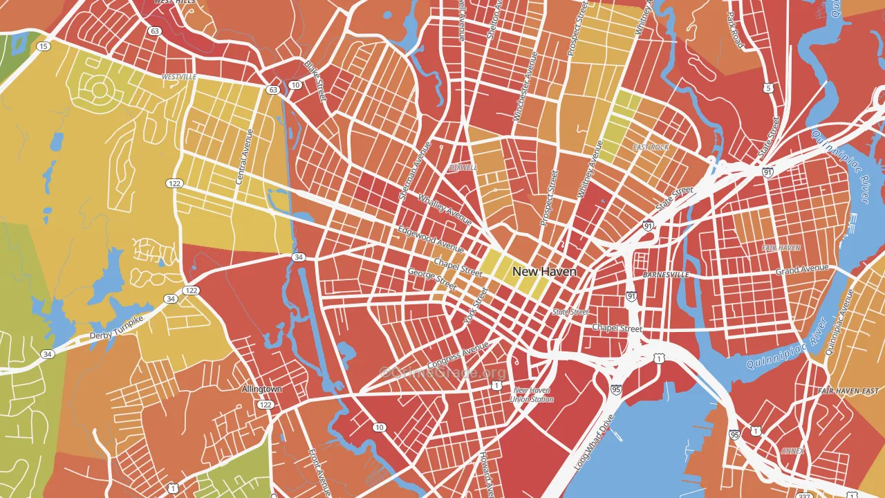 Dwight, New Haven, CT Map of Robbery Rates