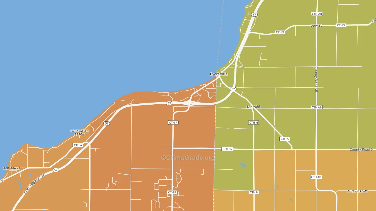 Dyckesville, WI Map of Robbery Rates