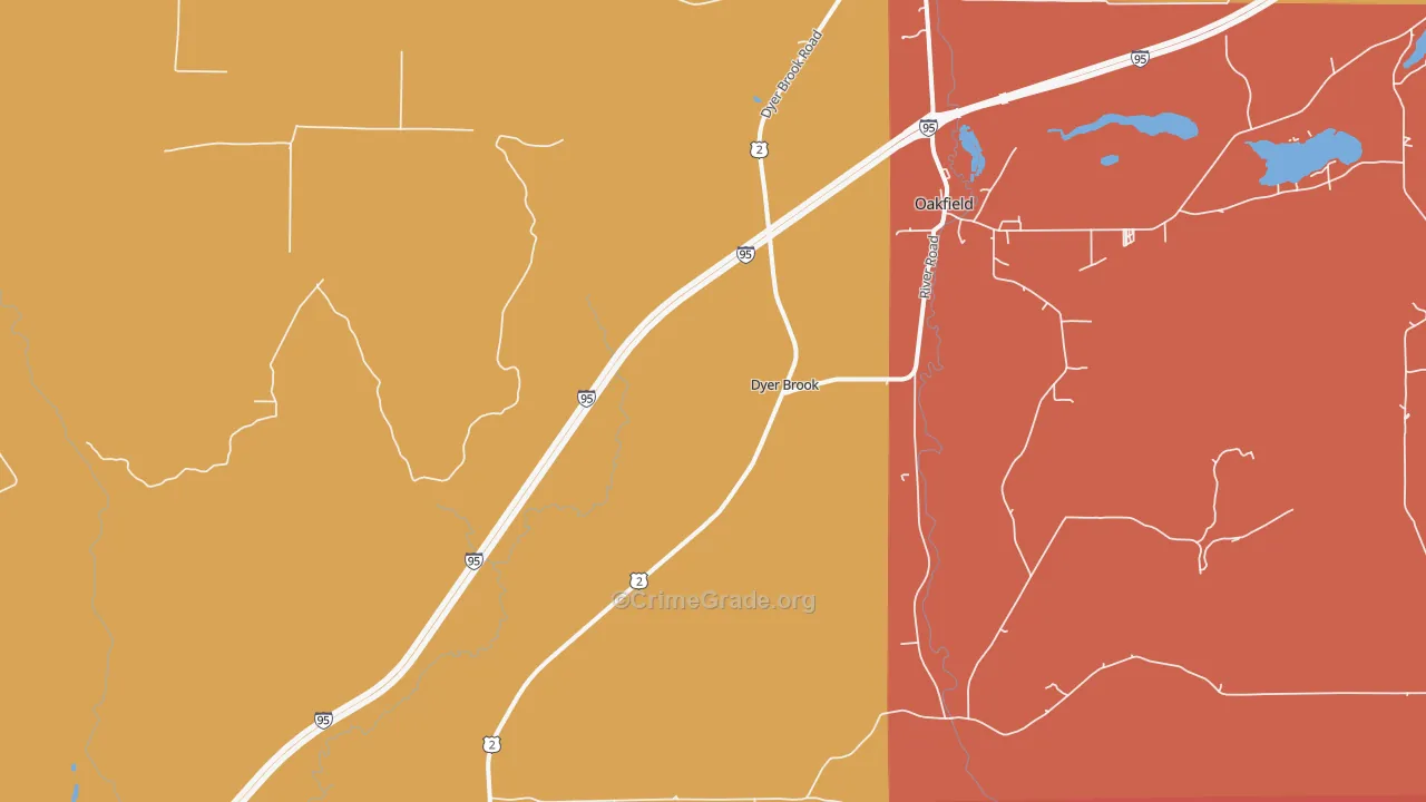 Dyer Brook, ME Map of Robbery Rates