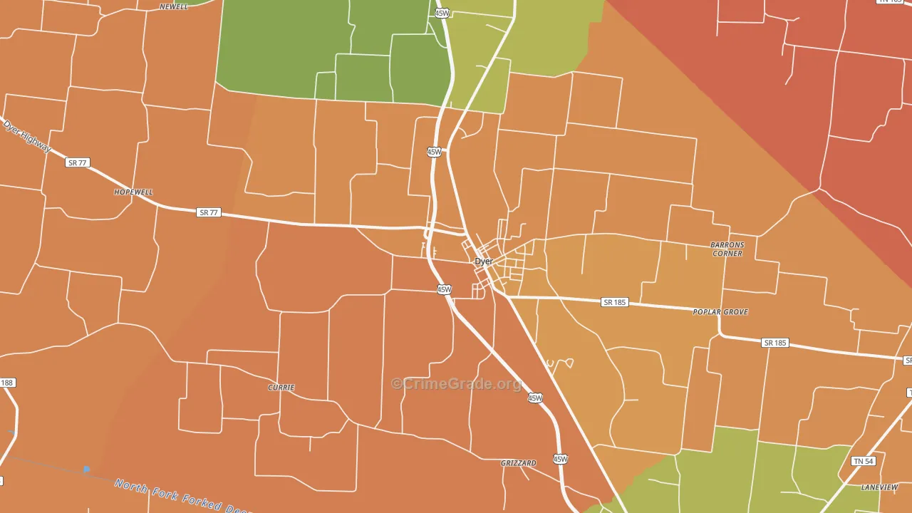 Dyer, TN Map of Robbery Rates