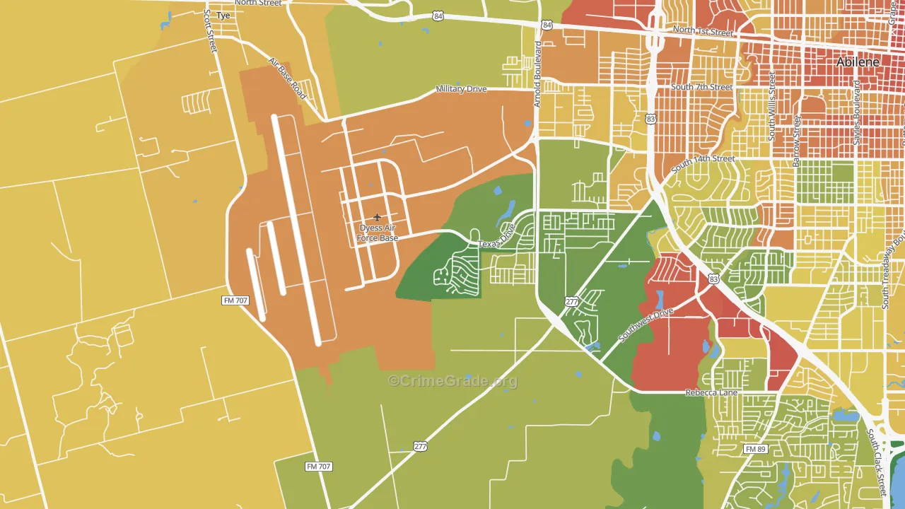 Dyess Afb, TX Map of Robbery Rates