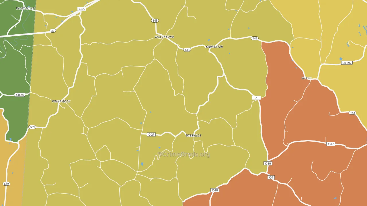 Dyesville, OH Map of Robbery Rates