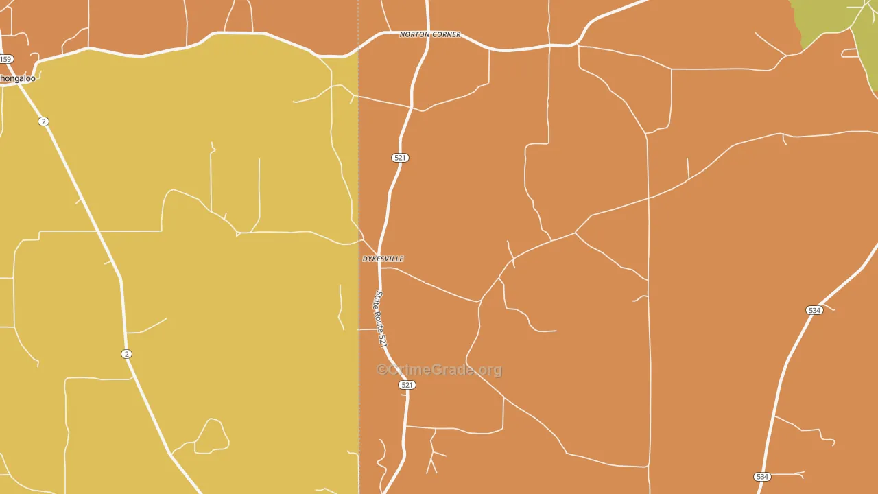 Dykesville, LA Map of Robbery Rates