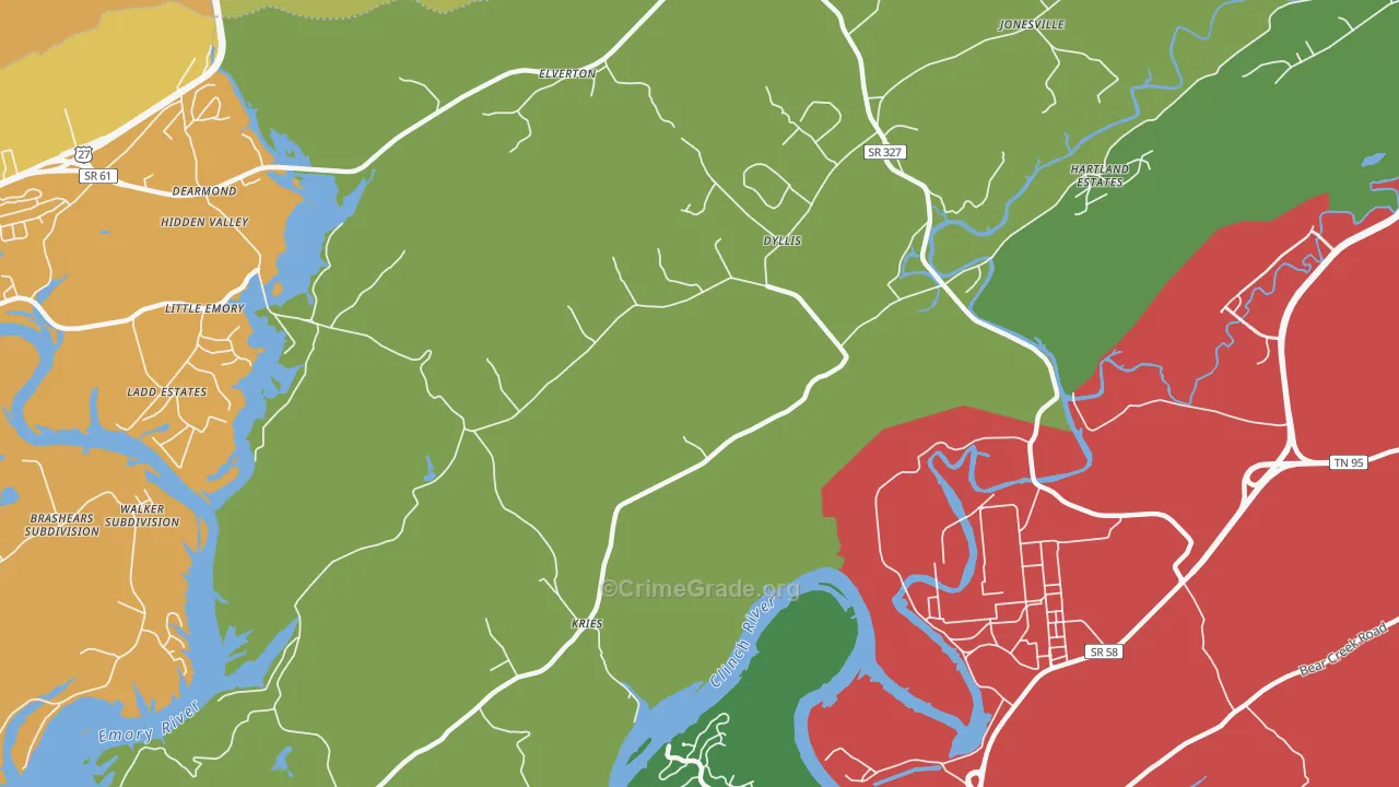 Dyllis, TN Map of Robbery Rates