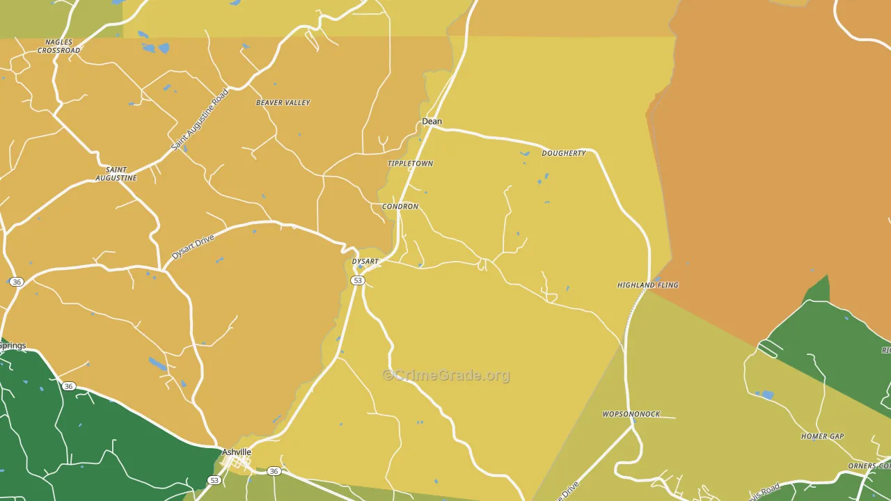 Dysart, PA Map of Robbery Rates