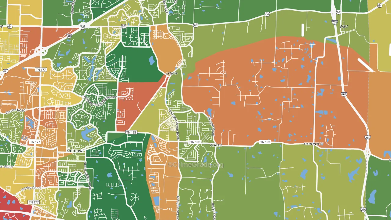 Eads-Fisherville, Cordova, TN Map of Robbery Rates