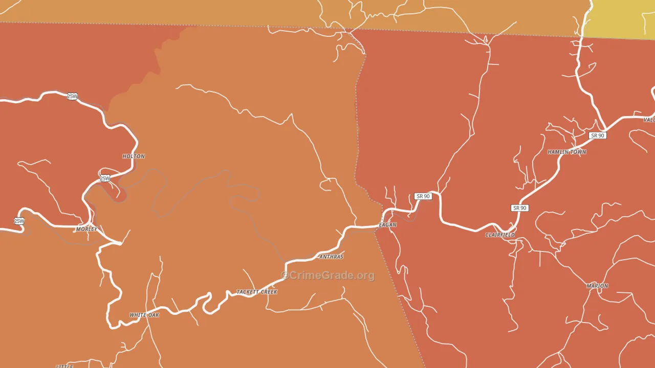Eagan, TN Map of Robbery Rates