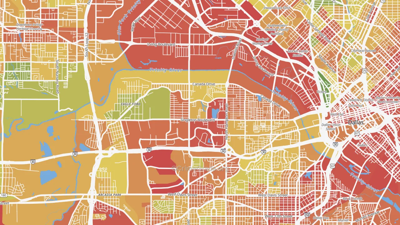 Eagle Ford, Dallas, TX Map of Robbery Rates