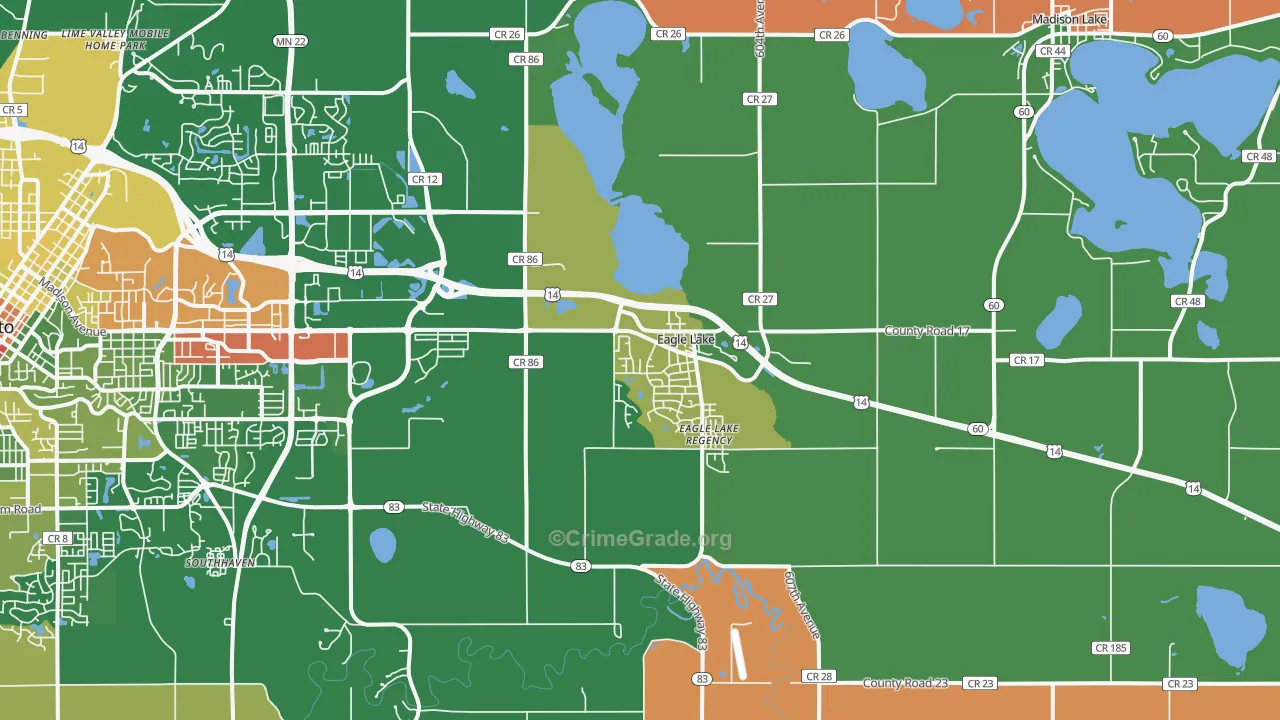 Eagle Lake, MN Map of Robbery Rates