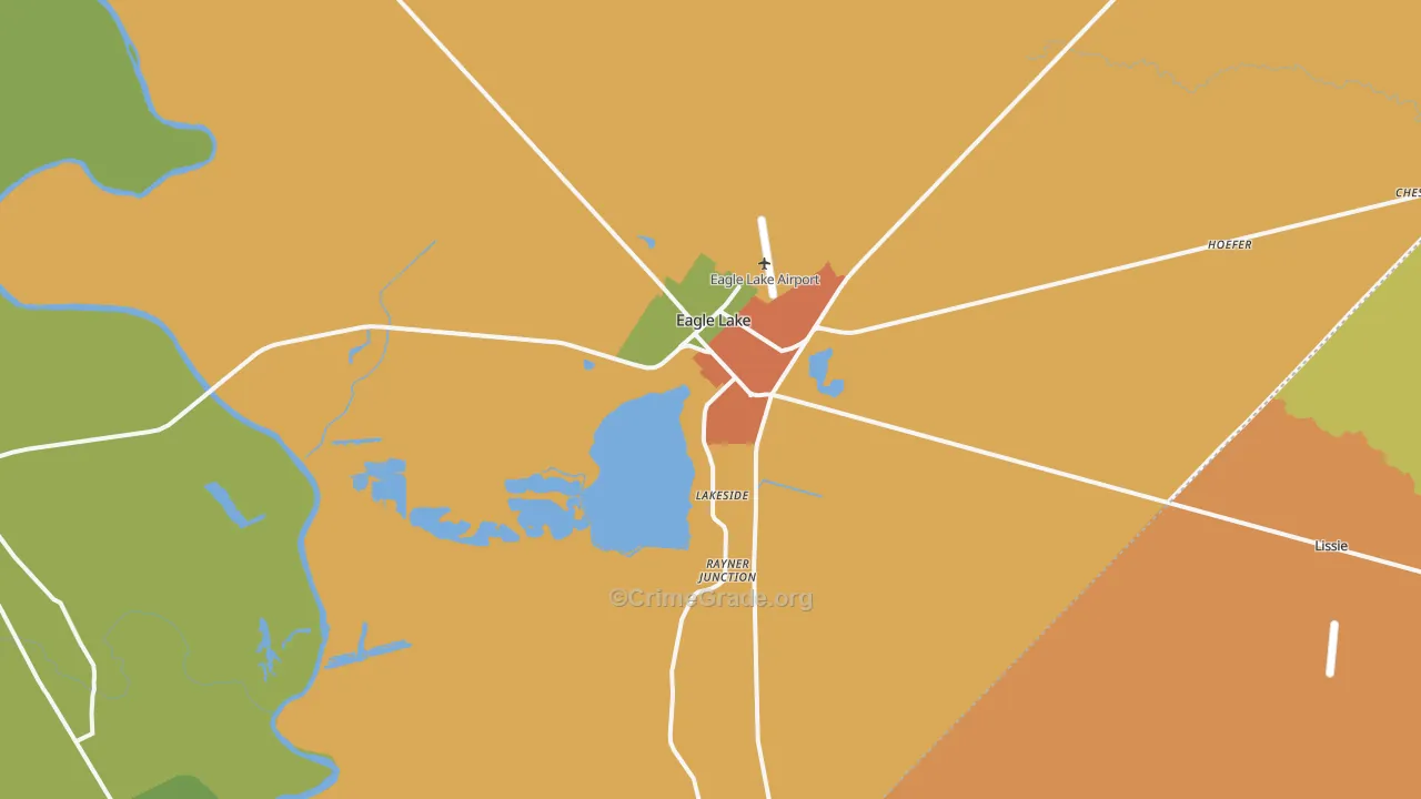 Eagle Lake, TX Map of Robbery Rates