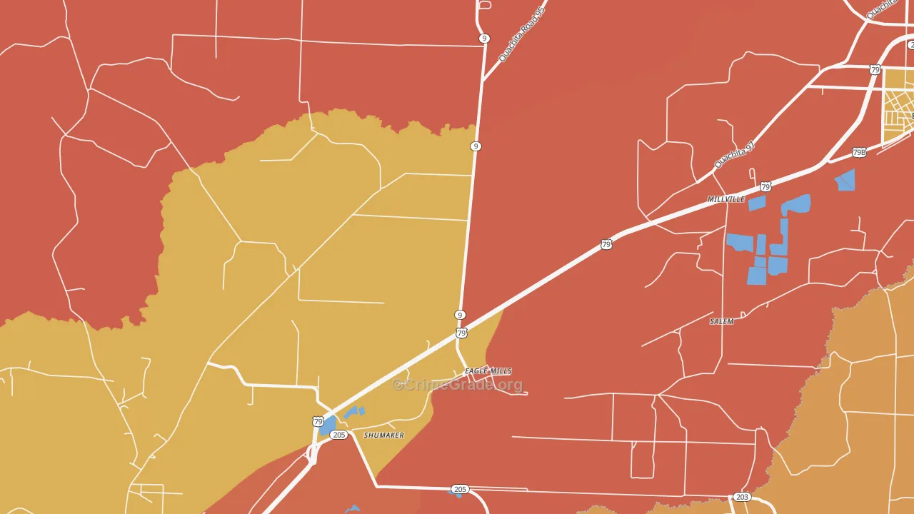 Eagle Mills, AR Map of Robbery Rates