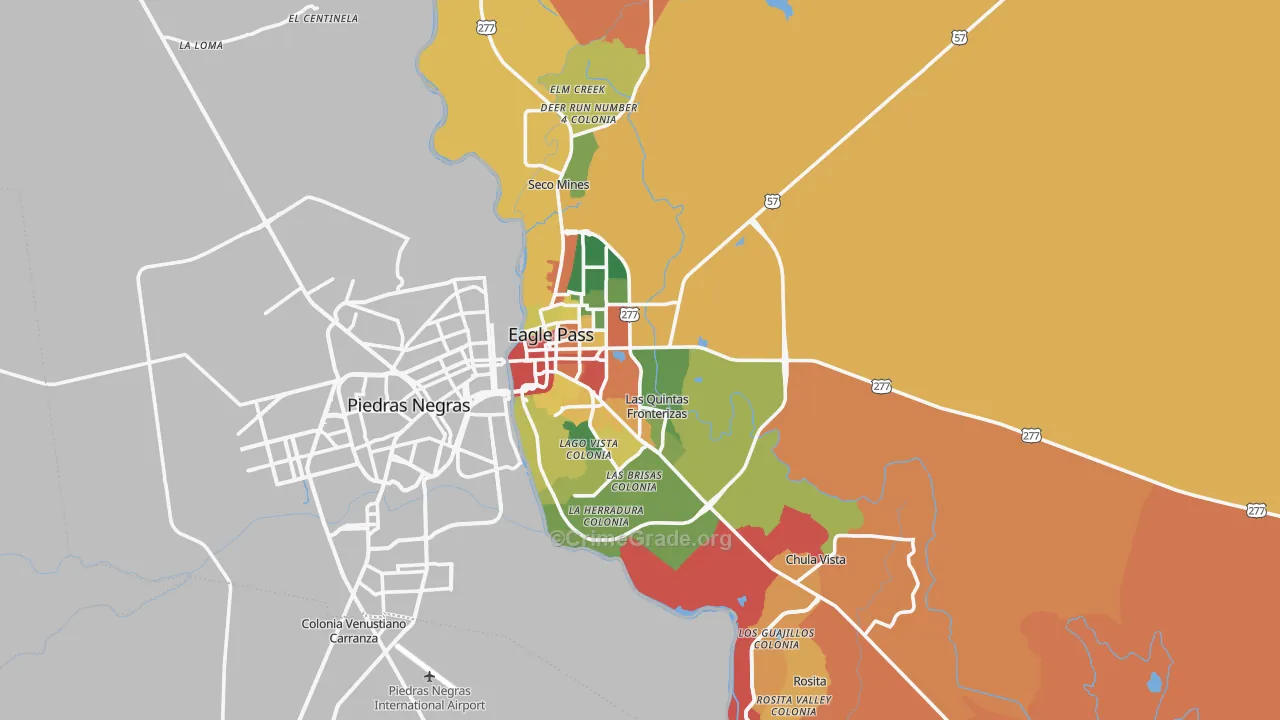 Eagle Pass, TX Map of Robbery Rates