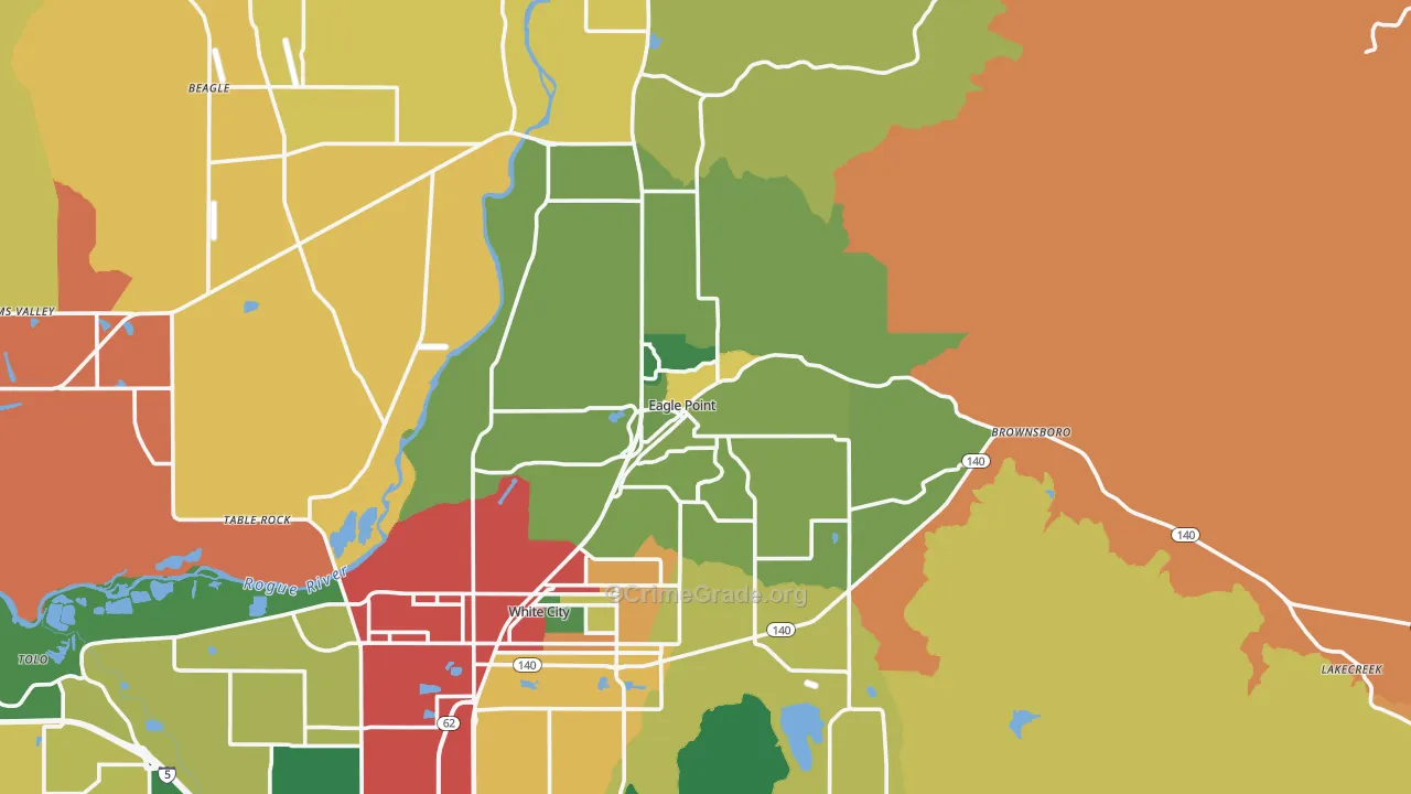 Eagle Point, OR Map of Robbery Rates