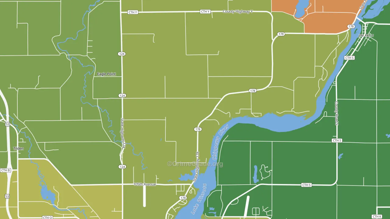 Eagle Point, WI Map of Robbery Rates