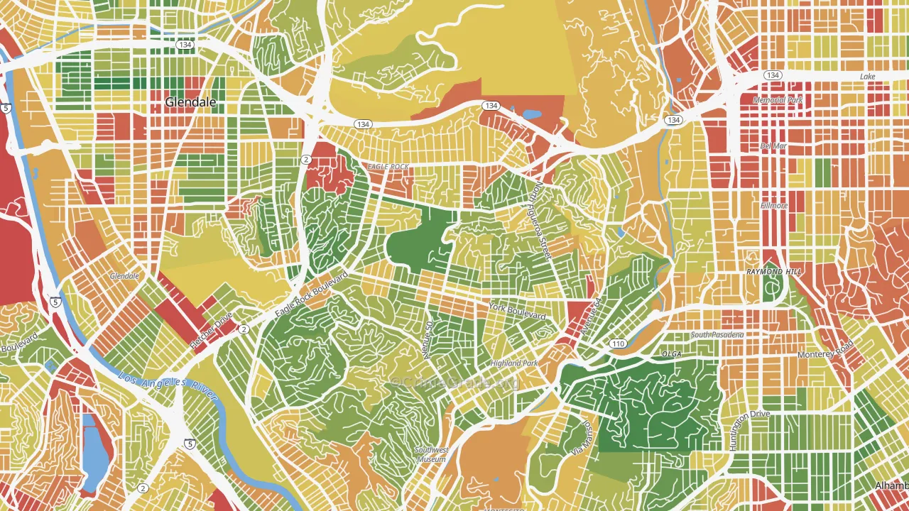 Eagle Rock, Los Angeles, CA Map of Robbery Rates