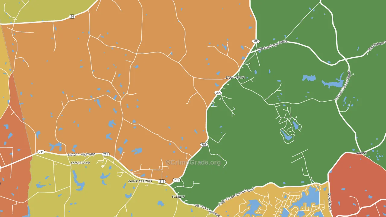 Eagle Springs, NC Map of Robbery Rates