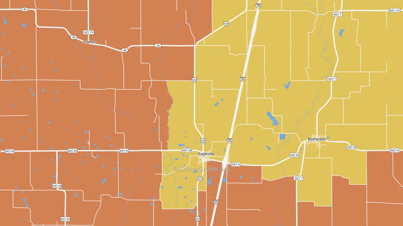 Eagleville, MO Map of Robbery Rates
