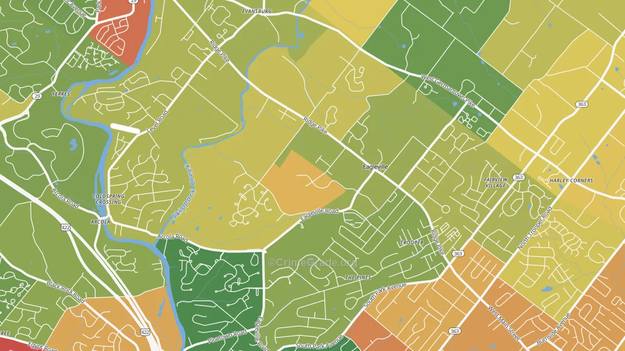 Eagleville, PA Map of Robbery Rates