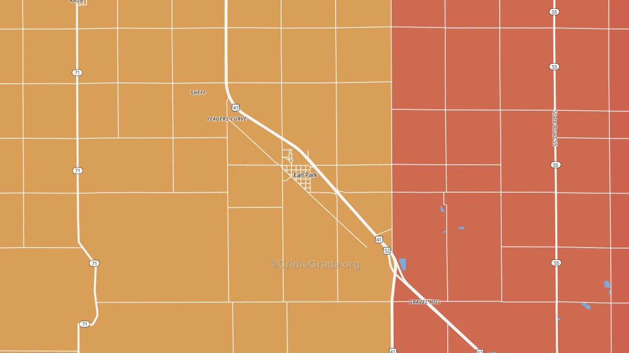 Earl Park, IN Map of Robbery Rates