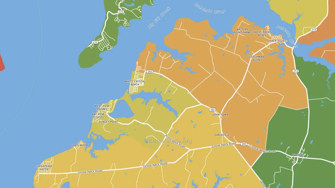 Earleville, MD Map of Robbery Rates