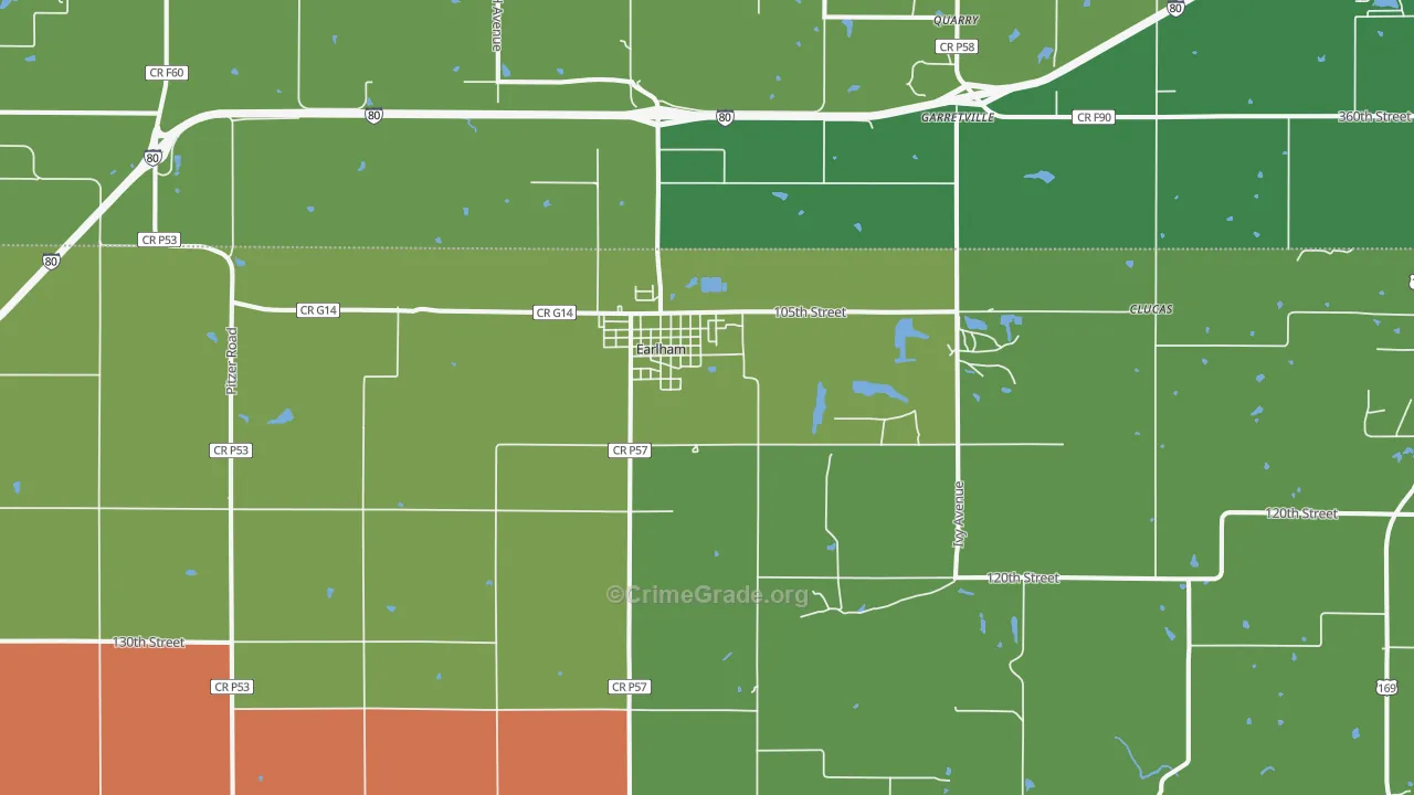 Earlham, IA Map of Robbery Rates