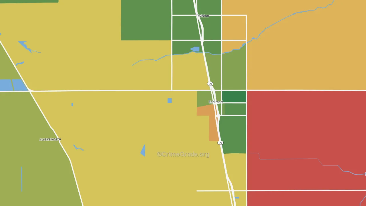 Earlimart, CA Map of Robbery Rates