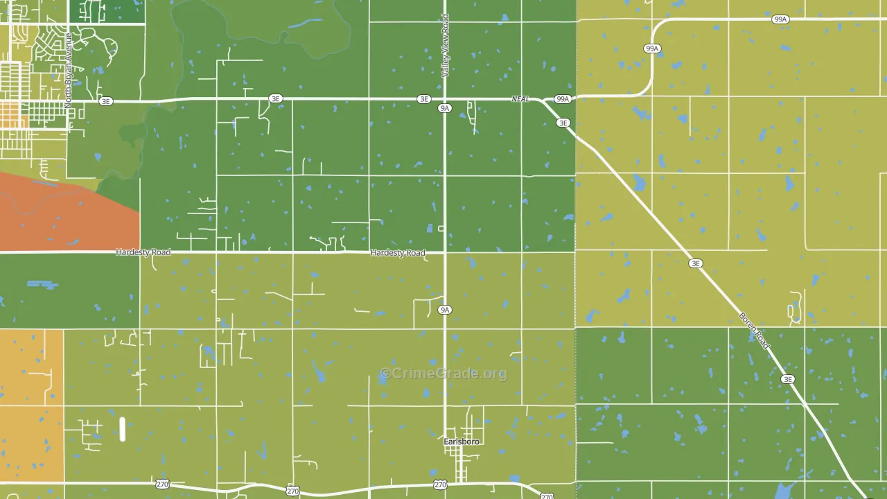 Earlsboro, OK Map of Robbery Rates