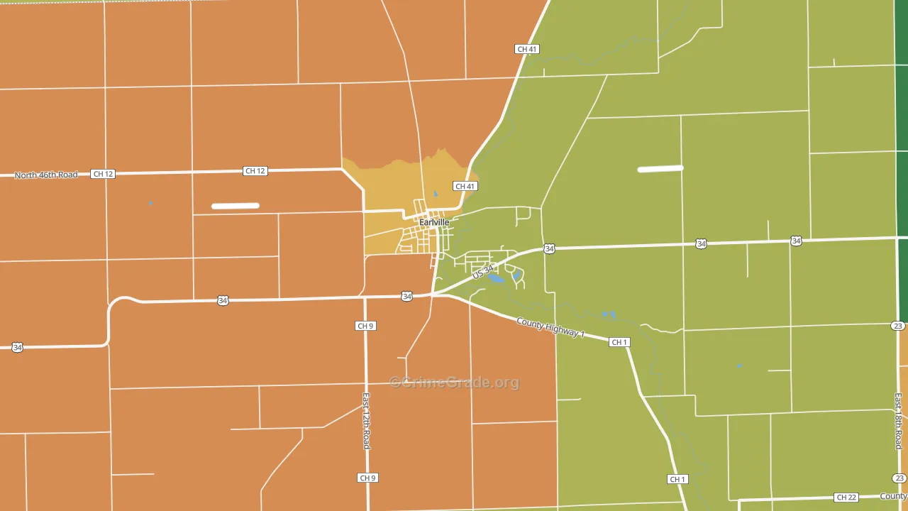 Earlville, IL Map of Robbery Rates