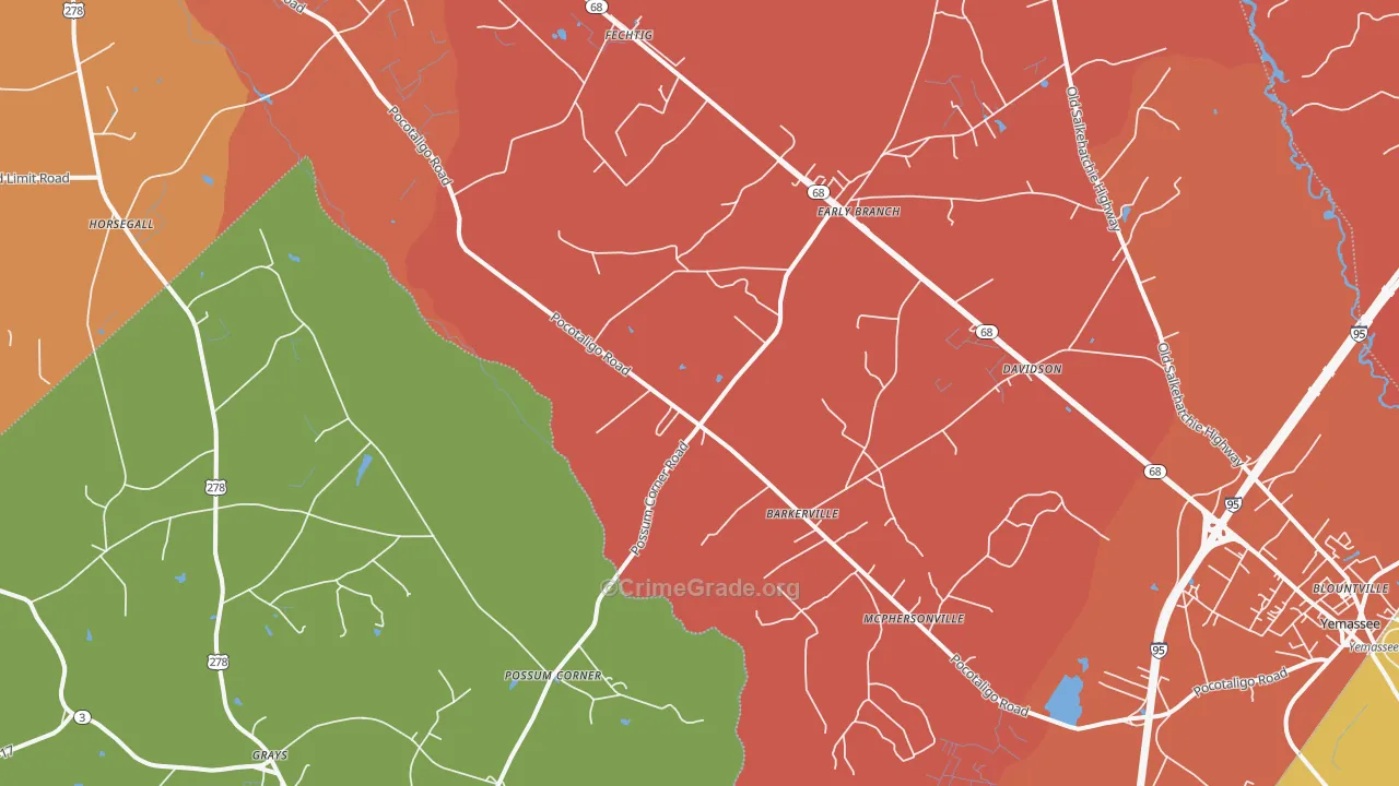 Early Branch, SC Map of Robbery Rates