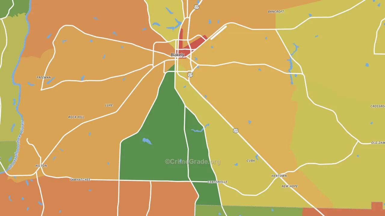 Early County, GA Map of Robbery Rates