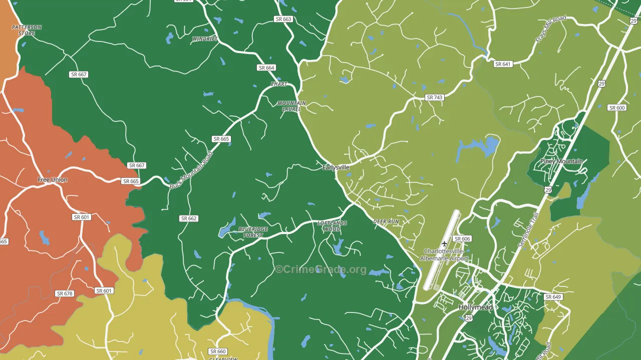 Earlysville, VA Map of Robbery Rates