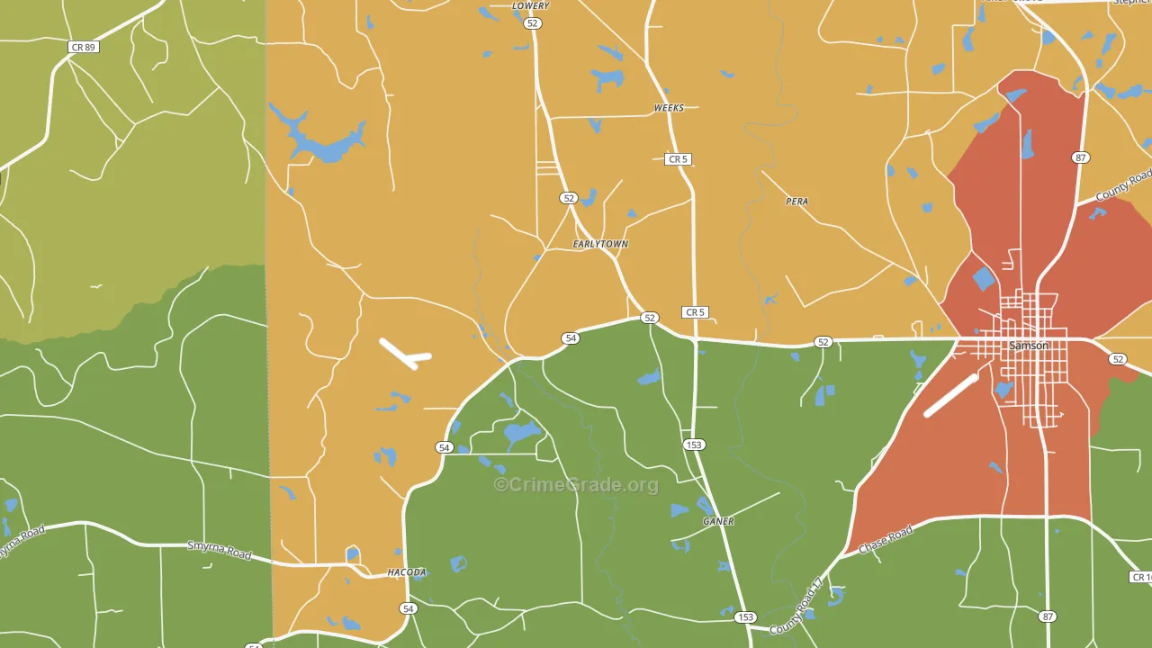 Earlytown, AL Map of Robbery Rates