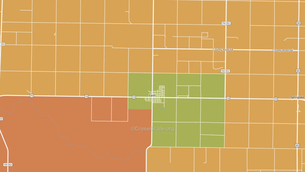 Earth, TX Map of Robbery Rates