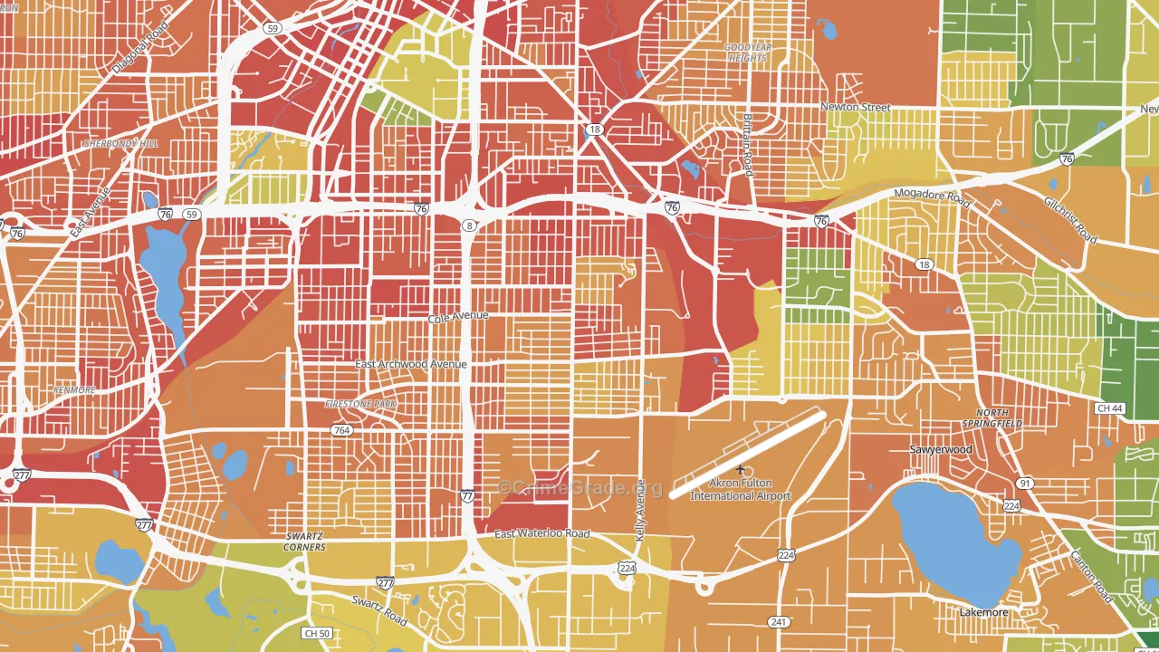 East Akron, Akron, OH Map of Robbery Rates
