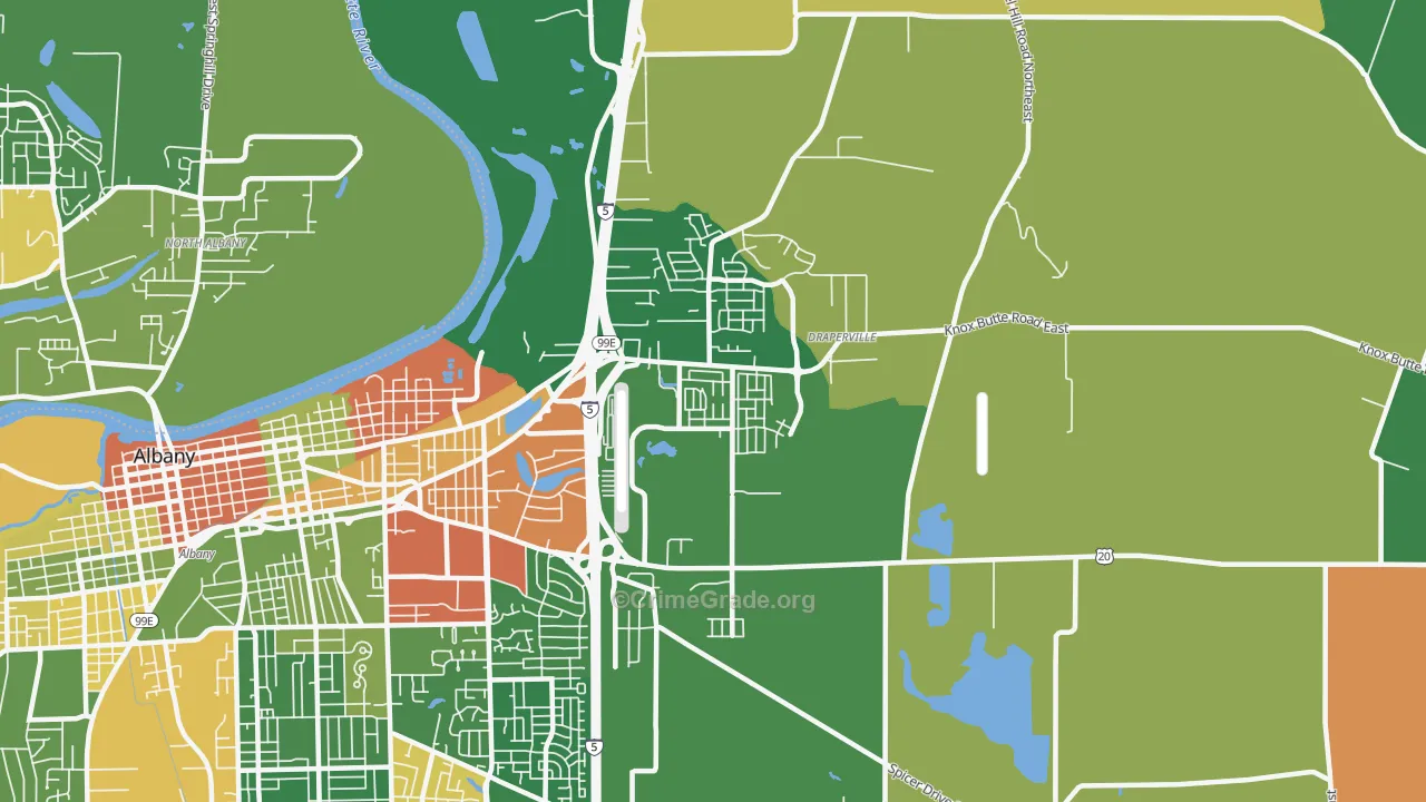 East Albany, Albany, OR Map of Robbery Rates
