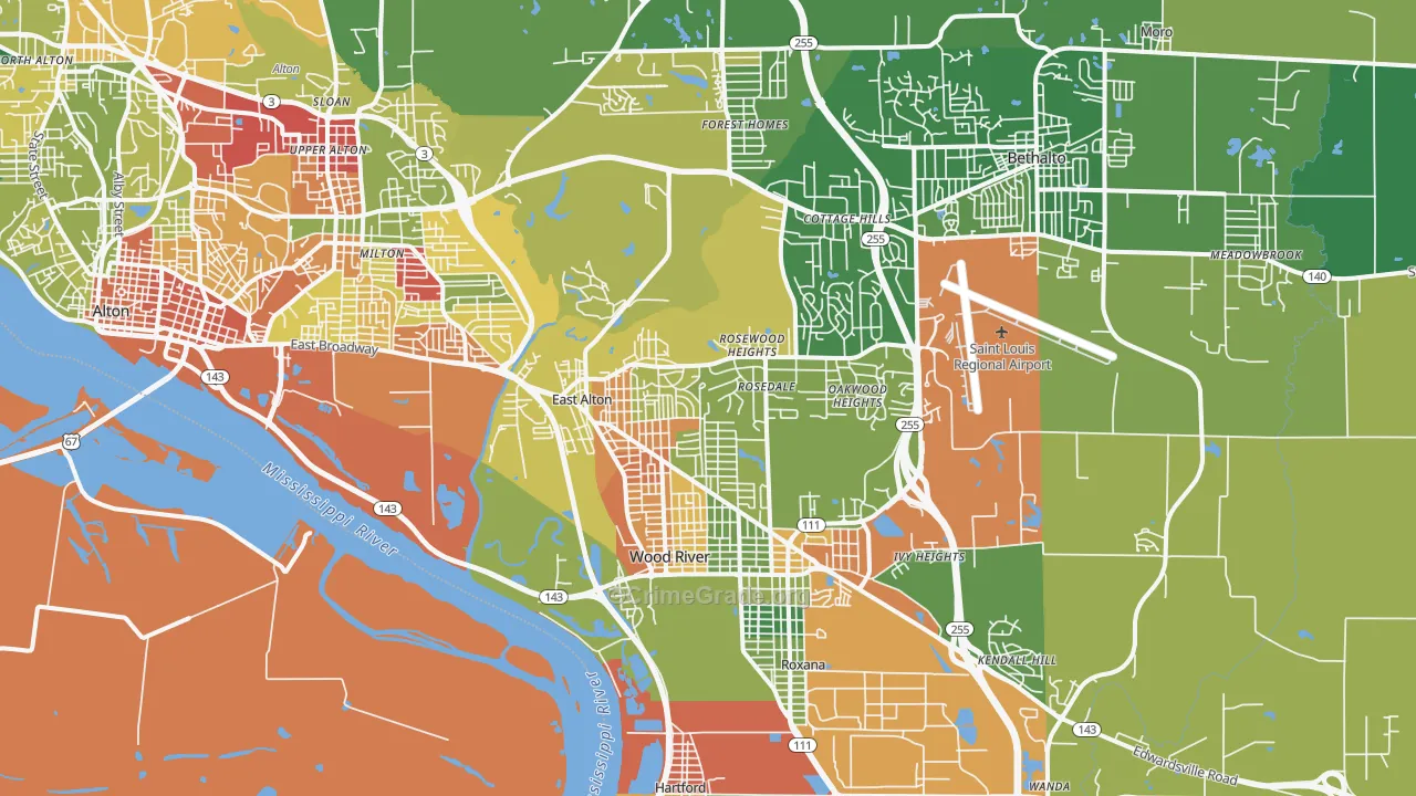 East Alton, IL Map of Robbery Rates