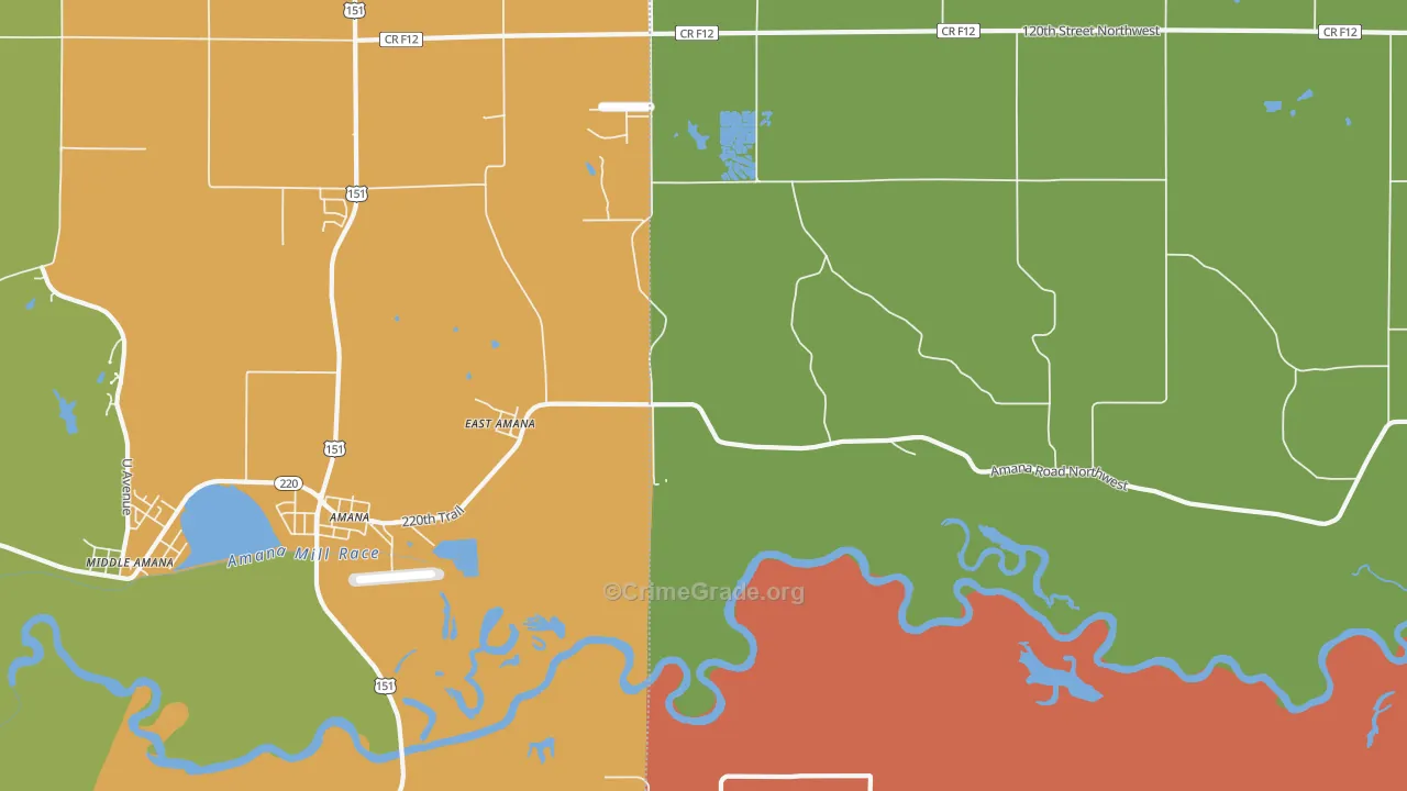 East Amana, IA Map of Robbery Rates
