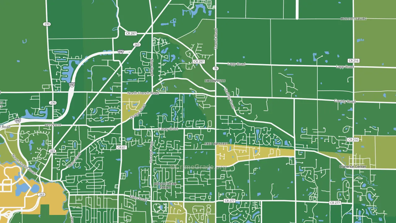East Amherst, NY Map of Robbery Rates