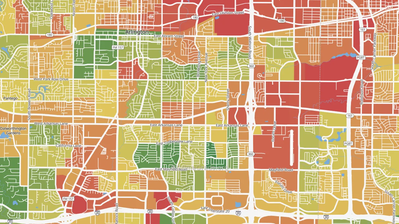 East Arlington, Arlington, TX Map of Robbery Rates