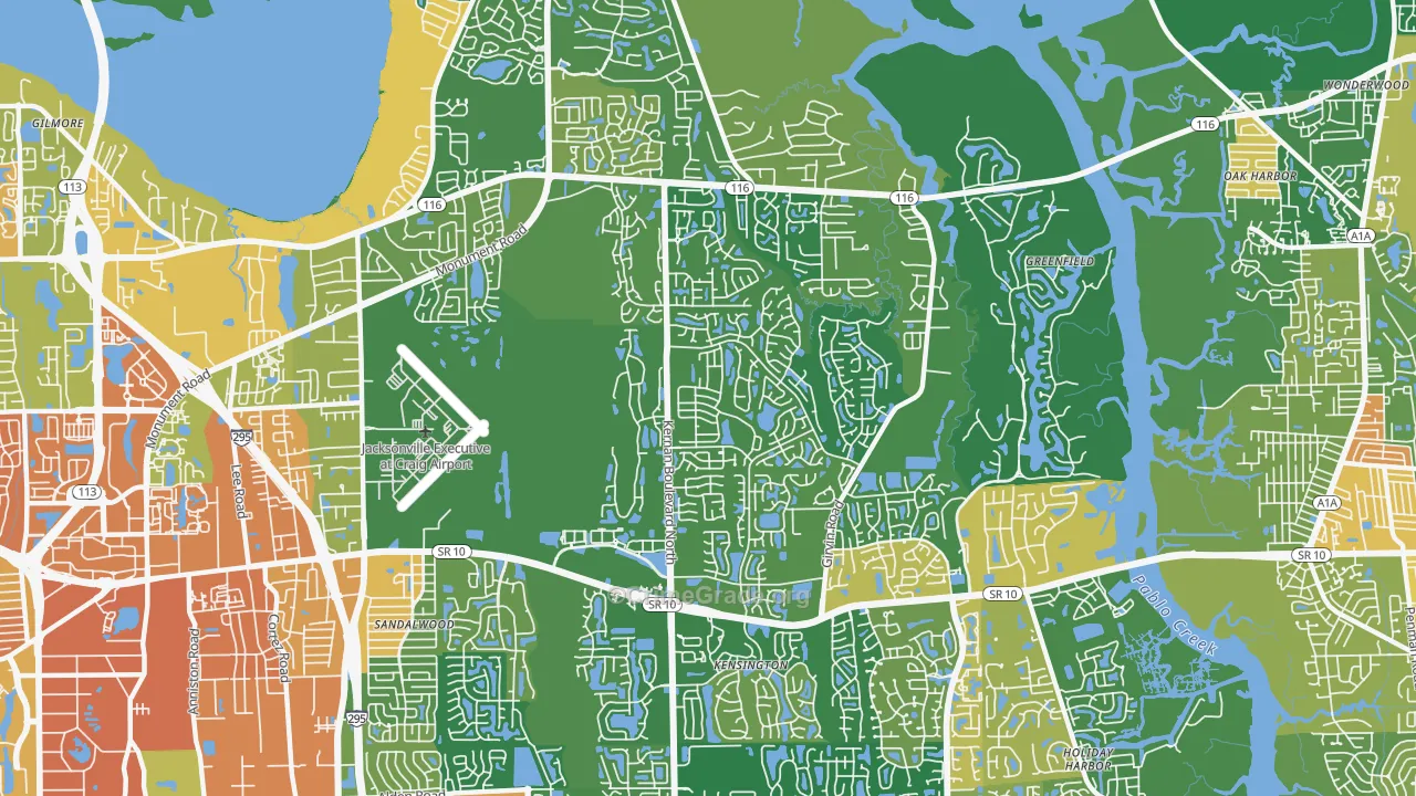 East Arlington, Jacksonville, FL Map of Robbery Rates