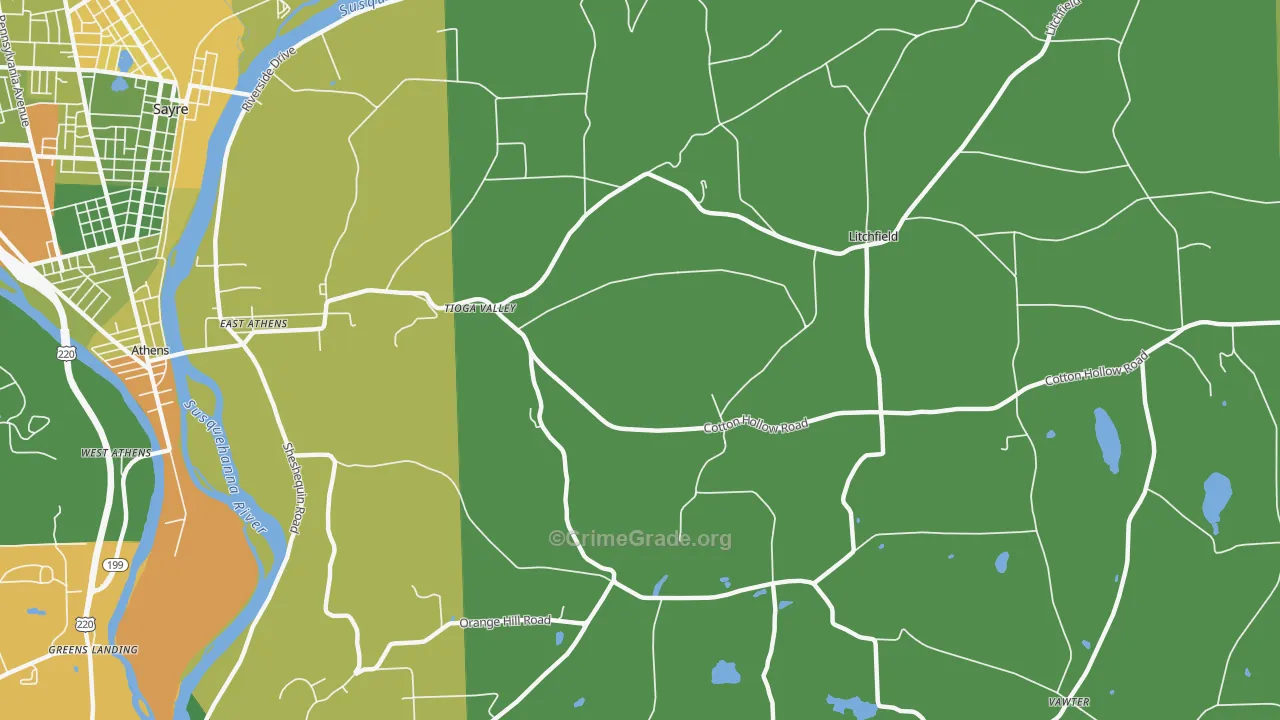 East Athens, PA Map of Robbery Rates