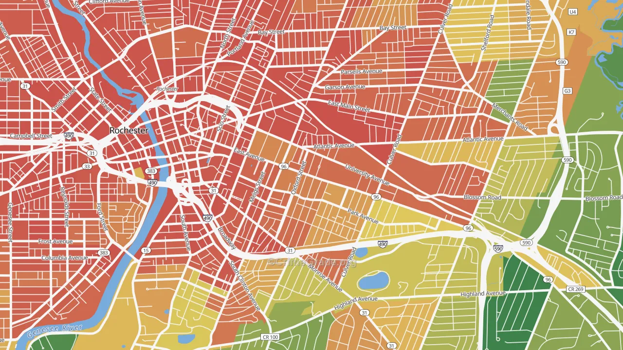 East Avenue, Rochester, NY Map of Robbery Rates