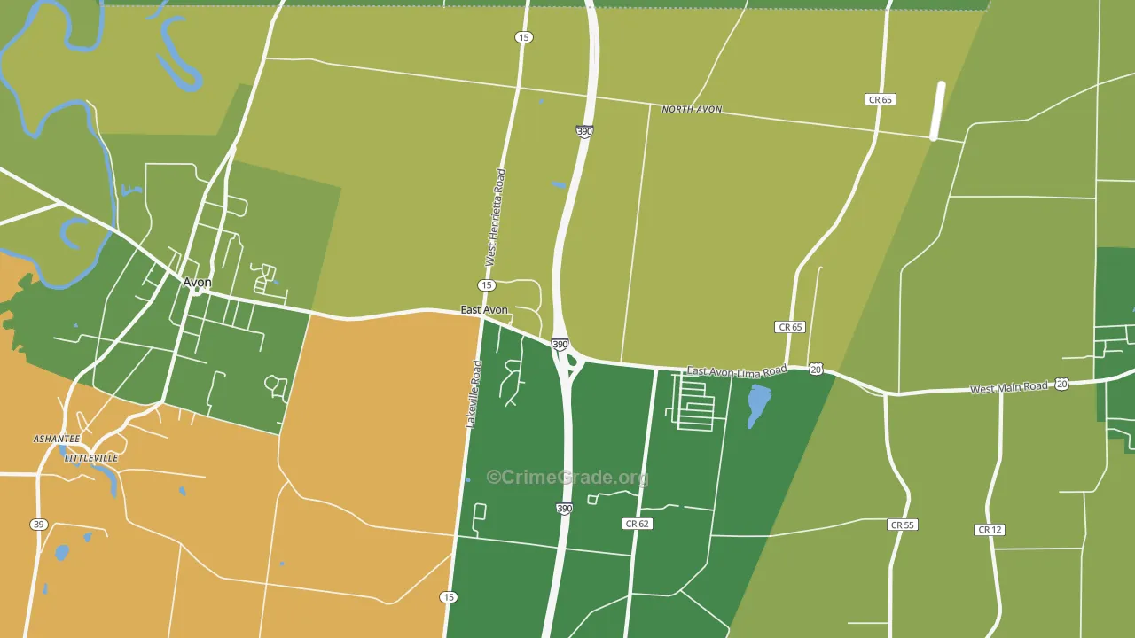 East Avon, NY Map of Robbery Rates