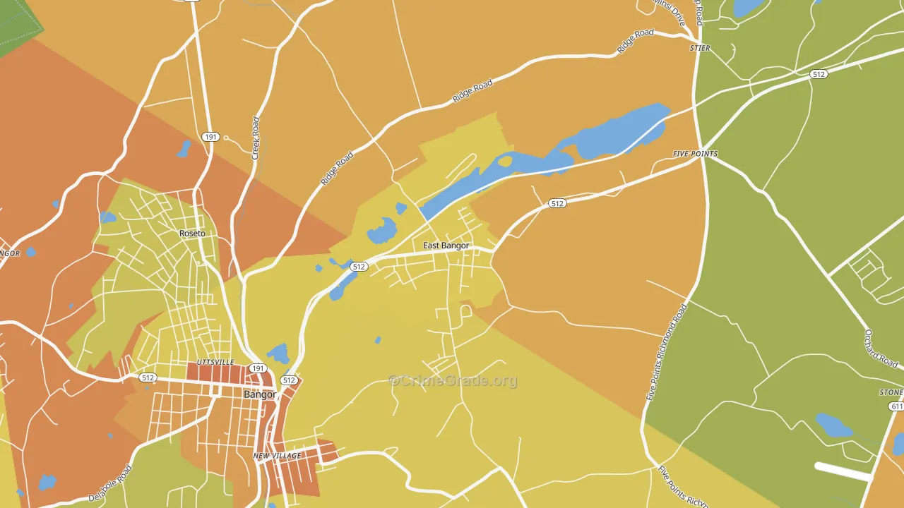 East Bangor, PA Map of Robbery Rates