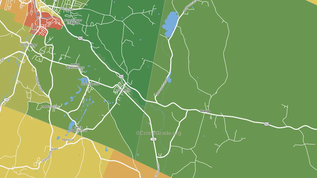 East Barre, VT Map of Robbery Rates