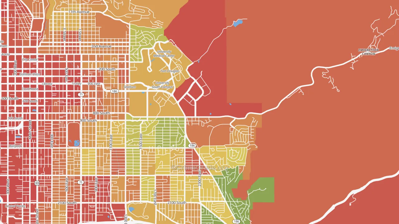 East Bench, Salt Lake City, UT Map of Robbery Rates